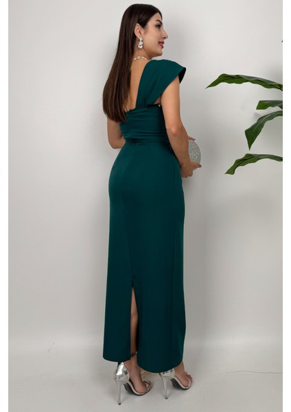 Valentia Madonna Yaka Taş Işlemeli Kalem Zümrüt Yeşili Abiye Elbise, Zarif Davet Elbisesi indirimleri