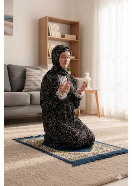 Tek Parça Başörtülü Dantelli Kadın Namaz Elbisesi