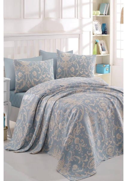 Tek Kişilik Doğal Baskılı Pike – Mavi Tuval Desen, Yumuşak ve Nefes Alabilen Pamuk Kumaş fiyatları