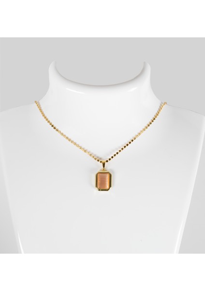 Turuncu Kare Taşlı Kadın Kolye Zincir ile Birlikte Gönderilir ve 3 Zincir Seçeneği