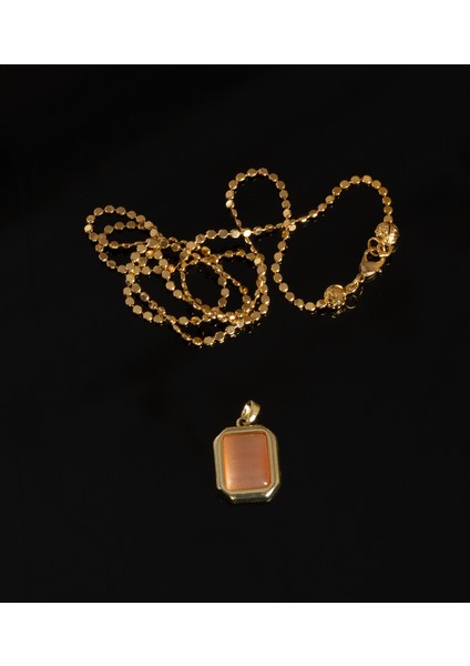 Turuncu Kare Taşlı Kadın Kolye Zincir ile Birlikte Gönderilir ve 3 Zincir Seçeneği fiyatları