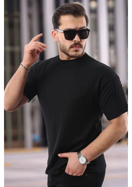 Erkek Kısa Kollu Örgü Kumaş Bisiklet Yaka T-Shirt