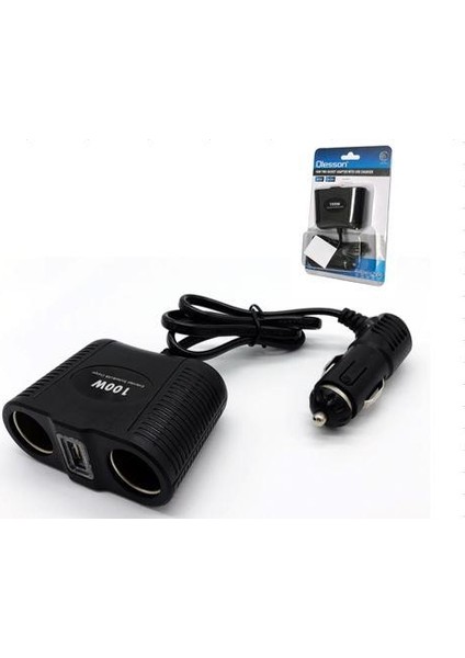 Olesson 1645 12-24V Çiftli Usbli 100W 70CM Kablolu Araç Oto Tır Çakmak Çoklayıcı Çakmaklık Çoğaltıcı