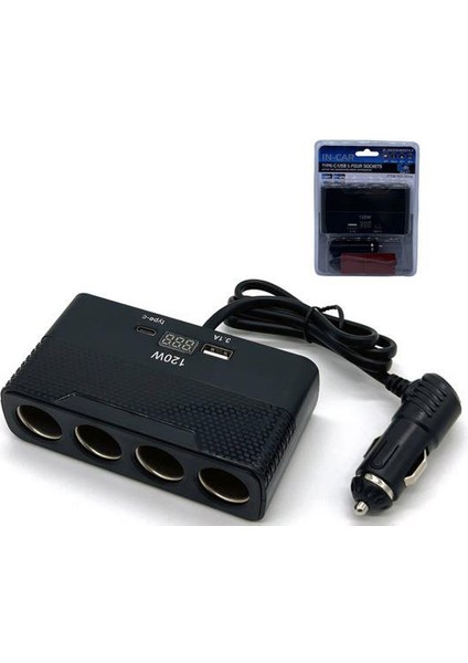 Olesson 2014 12-24V 4lü Type-C + Usbli 120W 80 cm Kablolu Araç Oto Tır Çakmak Çoklayıcı Çakmaklık Çoğaltıcı