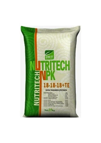 Npk Damlama Gübresi Dengeli Nutritech 18-18-18+Te Suda Tamamen Çözünür Gübre 25 kg fiyatları