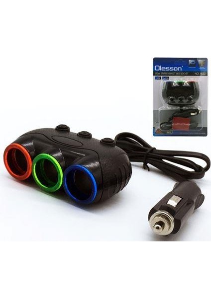 Olesson 1632 12-24V 3lü 120W 80CM Kablolu Araç Oto Tır Çakmak Çoklayıcı Çakmaklık Çoğaltıcı
