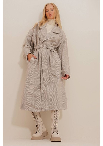 Balık Sırtı Desen Kaşe Kaban