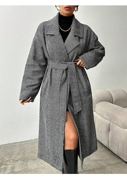 Balık Sırtı Desen Kaşe Kaban