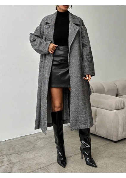 Balık Sırtı Desen Kaşe Kaban fırsatları