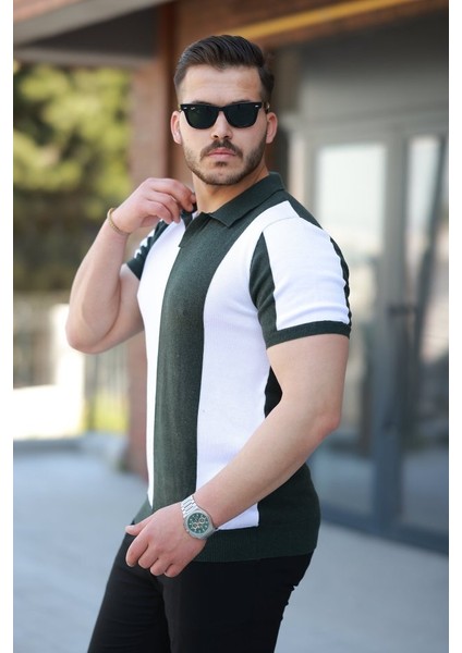 Erkek Kısa Kollu Polo Yakalı Blok Desenli Triko Bluz fiyatları