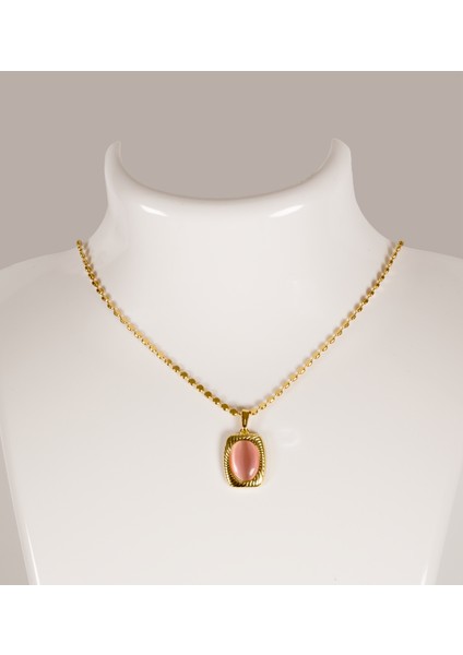 Pembe Renk Doğal Taşlı Altın Kaplama Kolye Zincir ile Birlikte Gönderilir ve 3 Zincir Seçeneği fiyatları