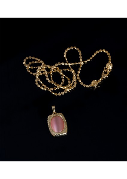 Pembe Renk Doğal Taşlı Altın Kaplama Kolye Zincir ile Birlikte Gönderilir ve 3 Zincir Seçeneği modelleri