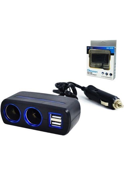 Olesson 1638 12-24V Çiftli Çift Usbli 120W 80 cm Kablolu Araç Oto Tır Çakmak Çoklayıcı Çakmaklık Çoğaltıcı