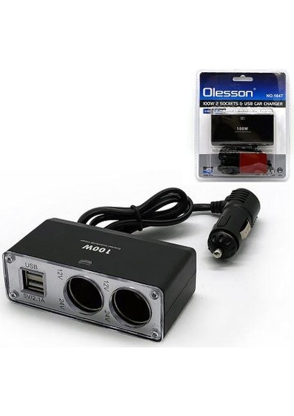 Olesson 1647 12-24V 3 Lü Çift USB Li 100W 70 cm Kablolu Araç Oto Tır Çakmak Çoklayıcı Çakmaklık Çoğaltıcı