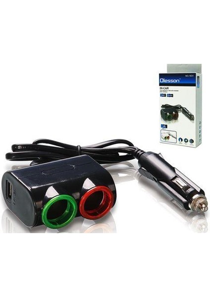 Olesson 1631 12-24V Çiftli Usbli 120W 80 cm Kablolu Araç Oto Tır Çakmak Çoklayıcı Çakmaklık Çoğaltıcı