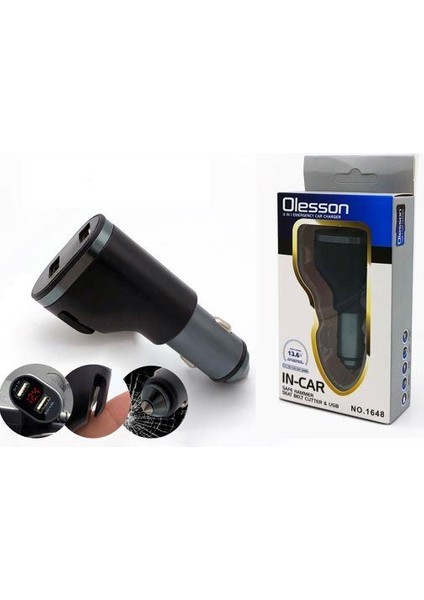 Olesson 1648 12-24V Çiftli Çift Usbli Dijital Ekranlı Araç Oto Tır Çakmak Çoklayıcı Çakmaklık Çoğaltıcı