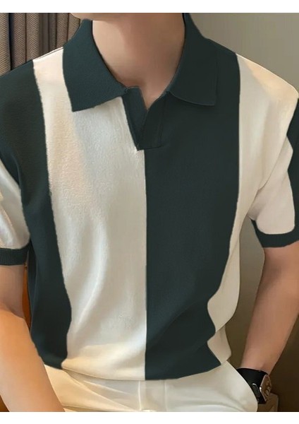 Erkek Kısa Kollu Polo Yakalı Blok Desenli Triko Bluz fiyatları