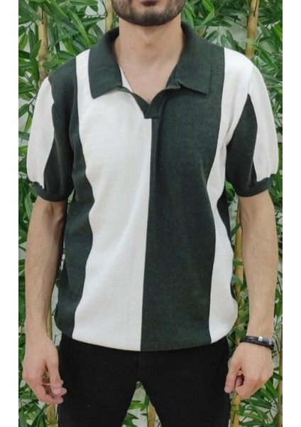 Erkek Kısa Kollu Polo Yakalı Blok Desenli Triko Bluz fırsatları