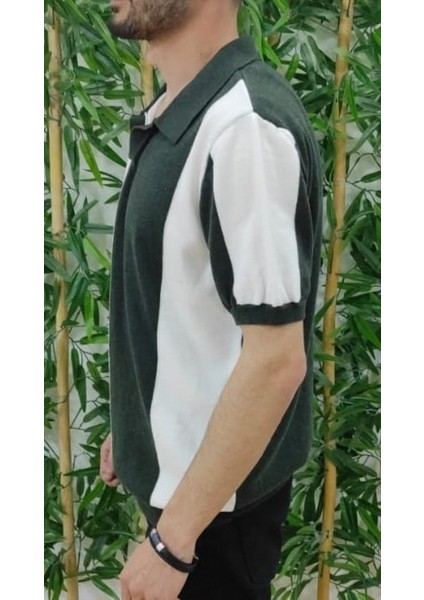 Erkek Kısa Kollu Polo Yakalı Blok Desenli Triko Bluz indirimleri