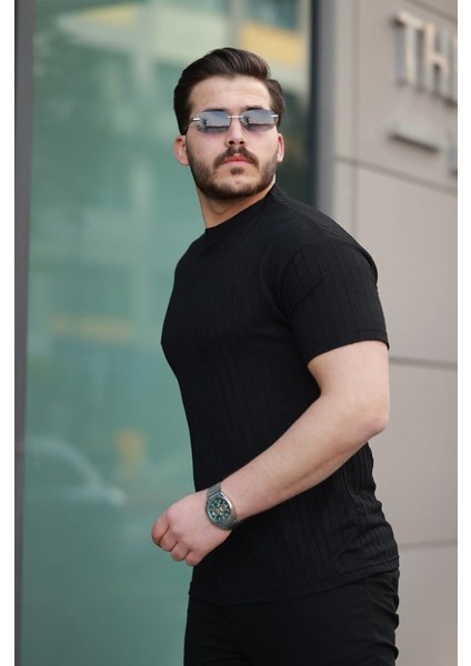 Erkek Kısa Kollu Örgü Kumaş Bisiklet Yaka T-Shirt