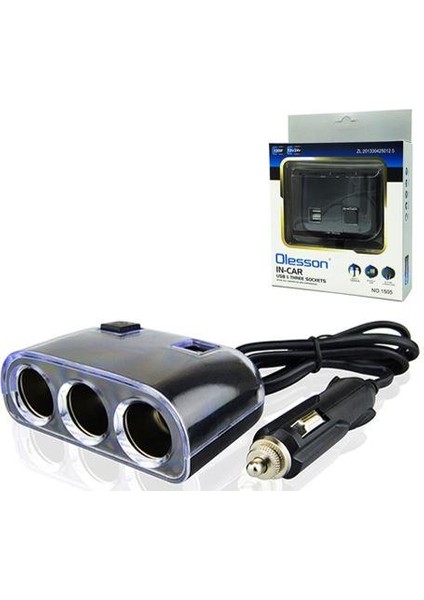 Olesson 1505 12-24V 3lü Çift Usbli 120W 80 cm Kablolu Araç Oto Tır Çakmak Çoklayıcı Çakmaklık Çoğaltıcı
