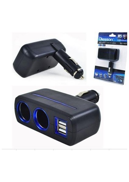 Olesson 1637 12-24V Çiftli Çift Usbli 100W Araç Oto Tır Çakmak Çoklayıcı Çakmaklık Çoğaltıcı