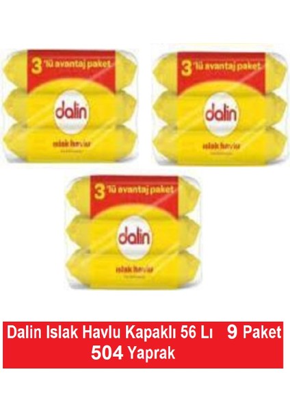 Islak Havlu 56 Lı Kapaklı x 9 Paket = 504 Yaprak