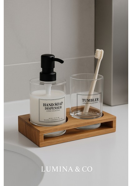 Borosilikat Cam 3’lü Set – Sabunluk, Diş Fırçalık ve Ahşap Stand fiyatları