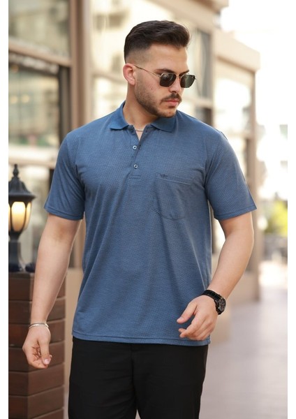 Erkek Yakalı Mini Jakarlı Kısa Kollu T-Shirt