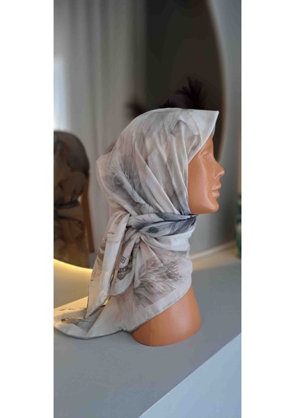 Vizon Rengi Kare Eşarp, Pamuklu Çiçekli