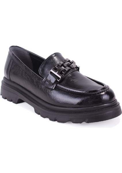 DZA07-90801 Siyah Rugan Günlük Loafer Kadın Ayakkabı