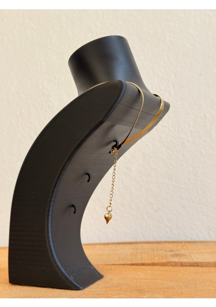 Kolye Büstü Siyah Takı Standı Organizer 20 cm 3 Bölmeli - 3D Baskı Takılık Büst Tarzı Dekoratif Şık Organizer