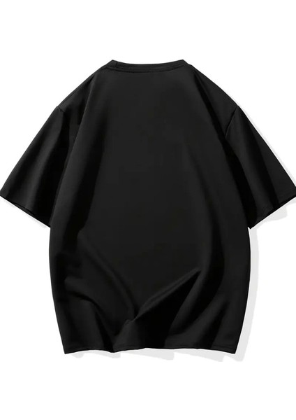 Baskılı Oversize Bisiklet Yaka T-Shirt - Siyah fiyatları