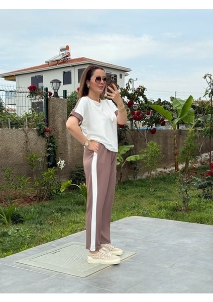 Kadın Modal Dokulu Kumaş Yanı Şeritli Takım