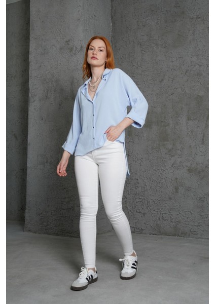 Kol Katlama Detaylı Bebe Mavi Gömlek fırsatları