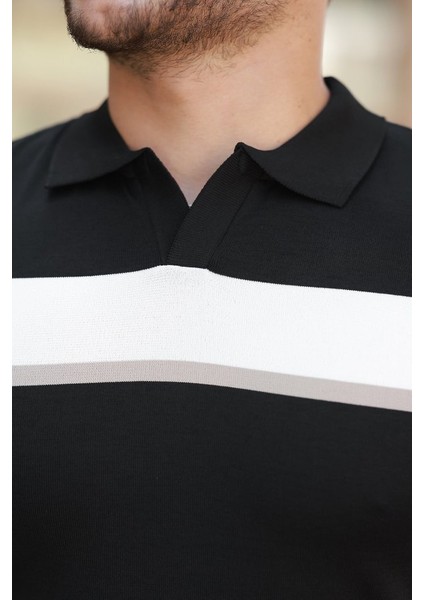 Erkek Şerit Desenli Hemşire Yaka Kısa Kollu Tişört modelleri