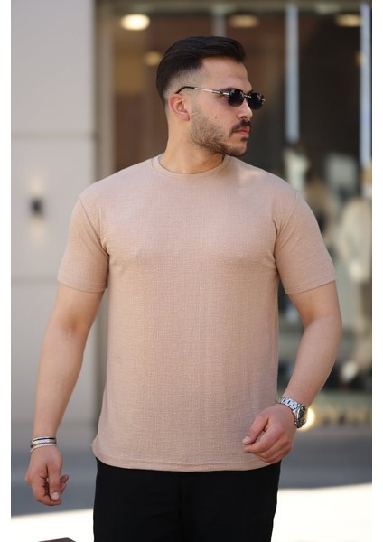 Erkek Ağaç Kabuğu Desenli Kısa Kollu T-Shirt