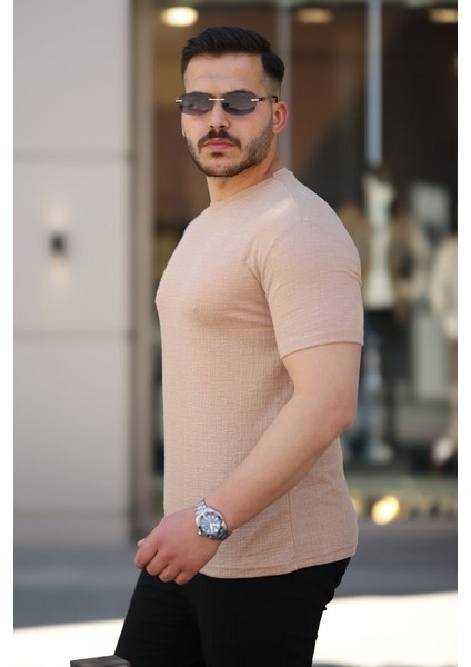 Erkek Ağaç Kabuğu Desenli Kısa Kollu T-Shirt fiyatları