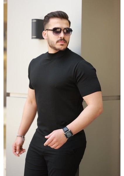 Erkek Yarım Balıkçı Yaka Kısa Kollu Tişört