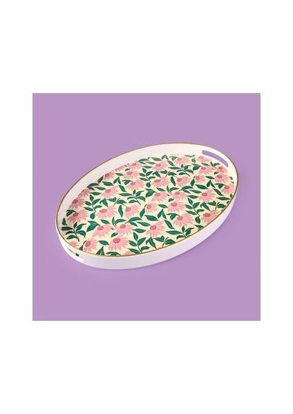 Kitchen Pink Flower Oval Tepsi - Renkli - 39 cm modelleri