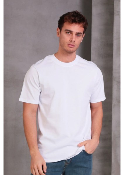 Erkek Relax Fit Bisiklet Yaka %100 Pamuk Rahat Kesim Basic Tişört