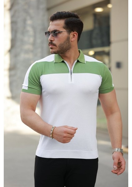 Erkek Fermuar Yakalı Kısa Kollu Tişört