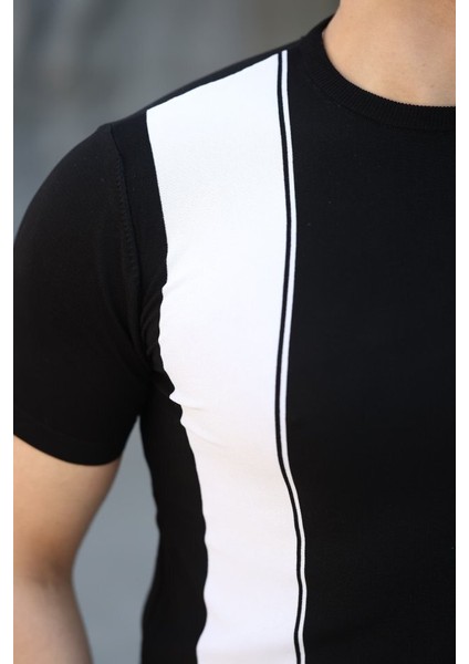 Erkek Viskon Kumaş Bisiklet Yaka Çizgi Desenli Tişört modelleri