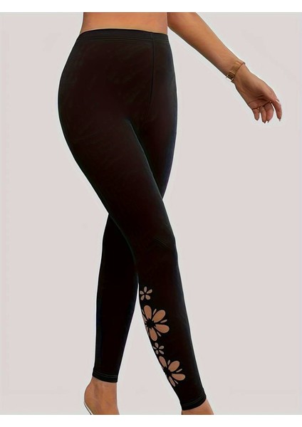 Kadın Yanları Lazer Çiçek Kesim Yüksek Bel Dalgıç Tayt indirimleri