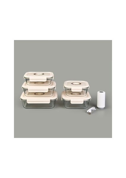 5'li Vakumlu Cam Saklama Kabı Seti - Renkli