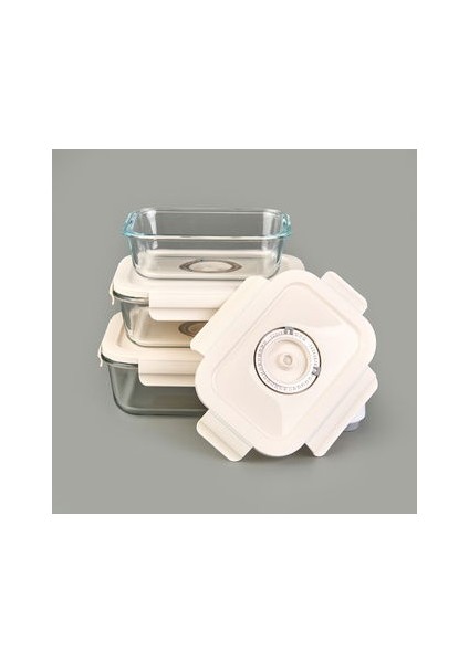 5'li Vakumlu Cam Saklama Kabı Seti - Renkli modelleri