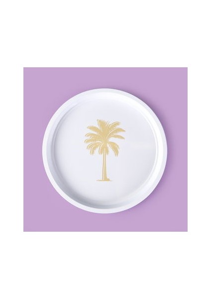 Palm Desenli Yuvarlak Tepsi - Krem / Kahverengi - 24X24 cm modelleri