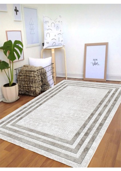 Gri Dijital Baskı Salon Halısı Kaymaz Tabanlı Yıkanabilir Halı Yolluk