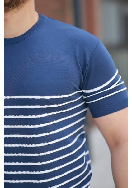 Erkek Çizgi Desenli Bisiklet Yaka Kısa Kollu T-Sihrt modelleri