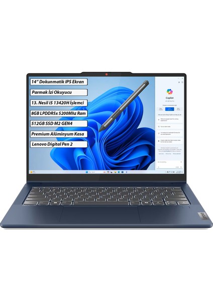 IdeaPad 5 2-in-1 14IRH9 Intel Core i5 13420H 8GB 512GB SSD Windows 11 Home 14" WUXGA Dokunmatik Taşınabilir Bilgisayar 83KX005CTR + Lenovo Kalem